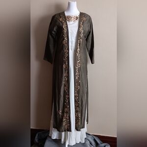 Renaissance Fairy Festival Olive Green Beaded Layered Maxi Dress Fairycore